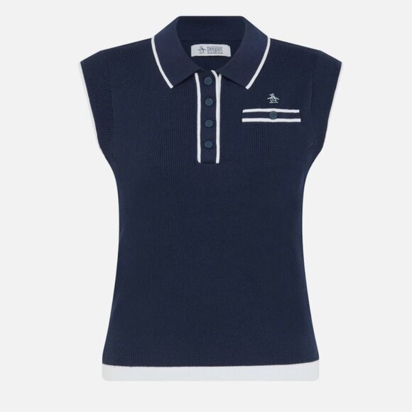 NWT Original Penguin Sleeveless Fine Ribbed Knit Sweater Vest Navy - Picture 4 of 6
